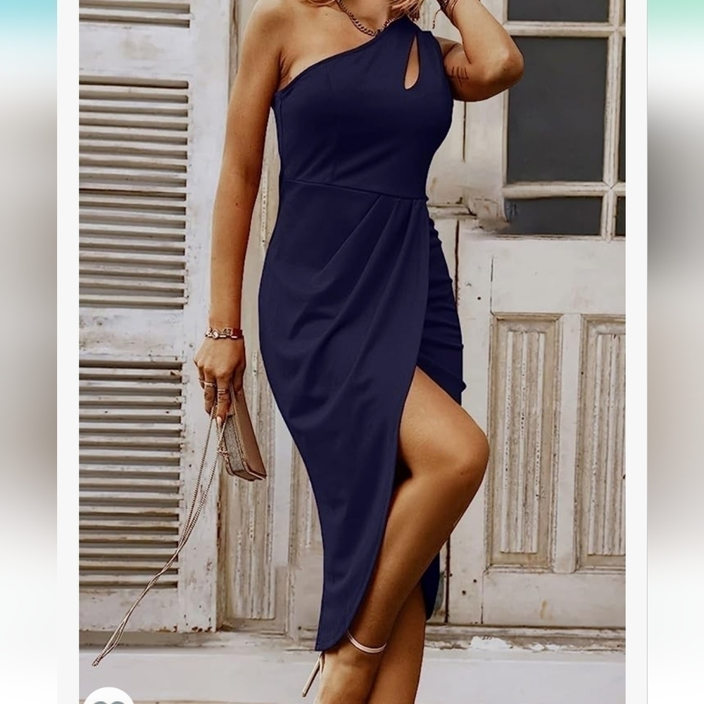 Pretty Garden Women's 1Shoulder Ruched Bodycon Cutout Slit Wrap Dress NWTSizeS - Picture 2 of 13